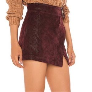 NWOT Free People faux leather maroon mini skirt with belt size 8